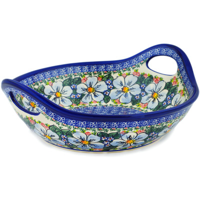 Polish Pottery Bowl with Handles 13&quot; Floral Dream UNIKAT
