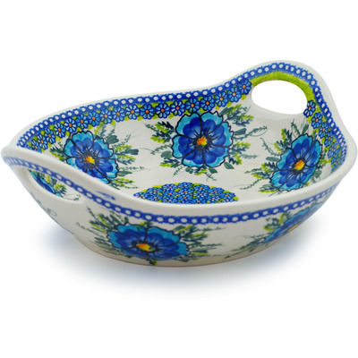Polish Pottery Bowl with Handles 13&quot; Orchid Crown UNIKAT