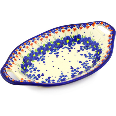 Polish Pottery Bowl with Handles 13&quot; Passion Poppy