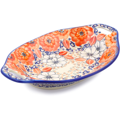 Polish Pottery Bowl with Handles 13&quot; Poppy Passion