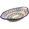 Polish Pottery Bowl with Handles 13&quot; Red Sunflower