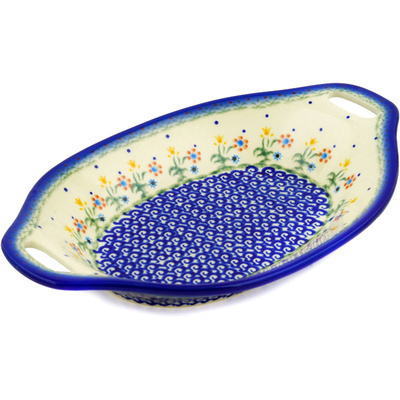 Polish Pottery Bowl with Handles 13&quot; Spring Flowers
