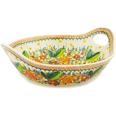 Polish Pottery Bowl with Handles 13&quot; Sunset Meadow UNIKAT