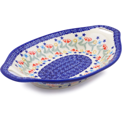 Polish Pottery Bowl with Handles 13&quot; Wreath Of Bealls
