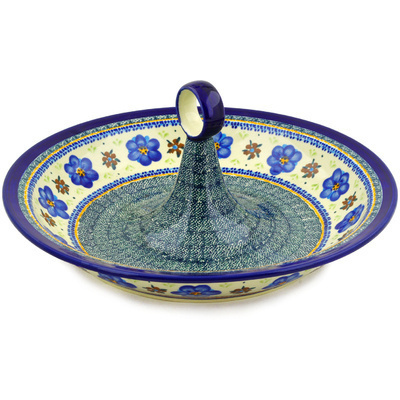 Polish Pottery Bowl with Handles 14&quot; Circle The Garden UNIKAT