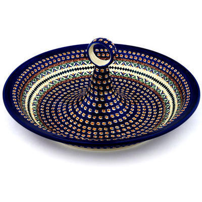 Polish Pottery Bowl with Handles 14&quot; Floral Peacock UNIKAT