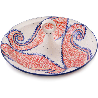 Polish Pottery Bowl with Handles 14&quot; Spiral Joy UNIKAT