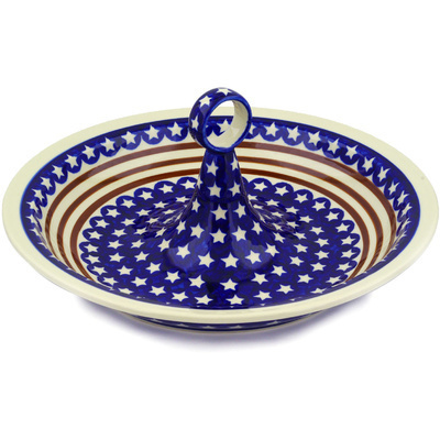 Polish Pottery Bowl with Handles 14&quot; Stars And Stripes