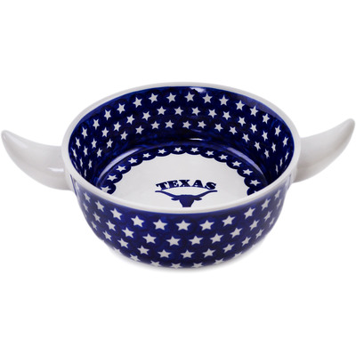 Polish Pottery Bowl with Handles 14&quot; Texas