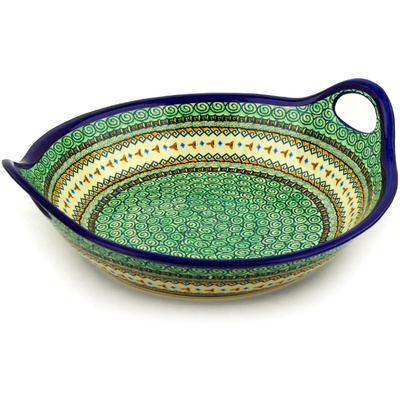 Polish Pottery Bowl with Handles 15-inch Albuquerque UNIKAT
