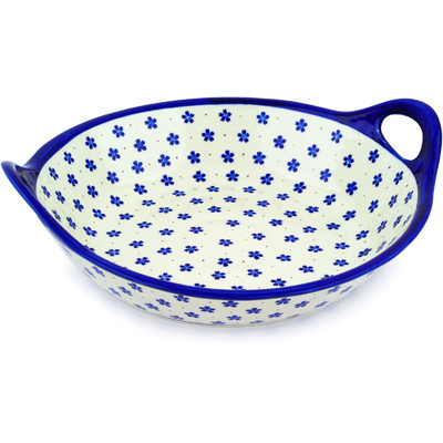 Polish Pottery Bowl with Handles 15-inch Daisy Field