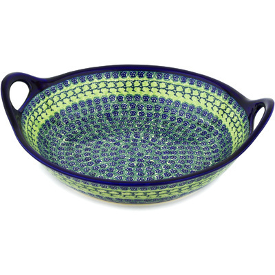 Polish Pottery Bowl with Handles 15-inch Emerald Forest