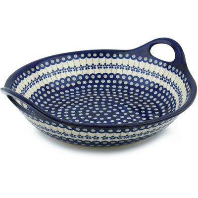 Polish Pottery Bowl with Handles 15-inch Flowering Peacock