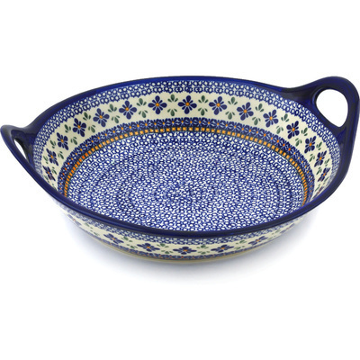 Polish Pottery Bowl with Handles 15-inch Gangham Flower Chain