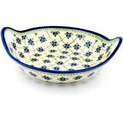 Polish Pottery Bowl with Handles 15-inch Gingham Trellis