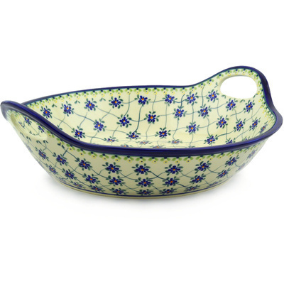 Polish Pottery Bowl with Handles 15-inch Gingham Trellis