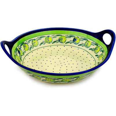 Polish Pottery Bowl with Handles 15-inch Limon Swirl