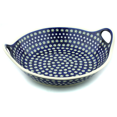 Polish Pottery Bowl with Handles 15-inch Peacock Eyes