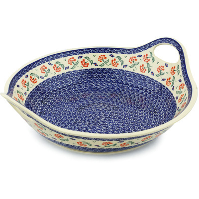 Polish Pottery Bowl with Handles 15-inch Poppies In The Wind