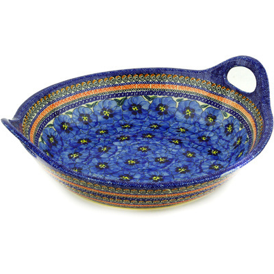 Polish Pottery Bowl with Handles 15-inch Regal Bouquet UNIKAT