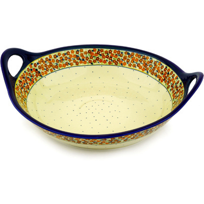 Polish Pottery Bowl with Handles 15-inch Russett Floral