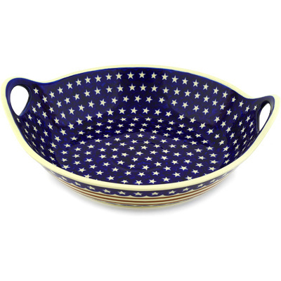Polish Pottery Bowl with Handles 15-inch Stars And Stripes