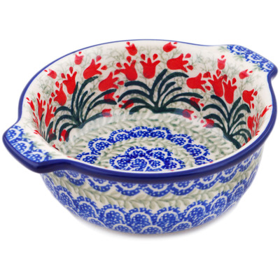 Polish Pottery Bowl with Handles 6&quot; Crimson Bells