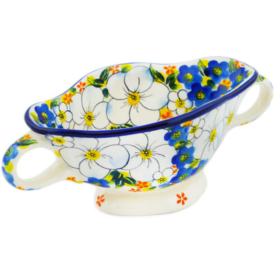 Polish Pottery Bowl with Handles 6&quot; Floating Florals UNIKAT