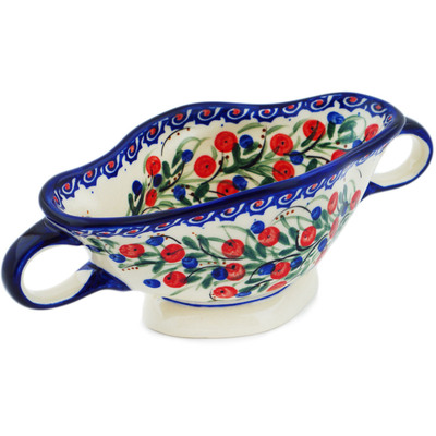 Polish Pottery Bowl with Handles 6&quot; Patriotic Blooms UNIKAT