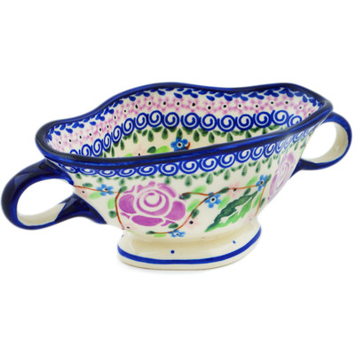 Polish Pottery Bowl with Handles 6&quot; Retro Rose UNIKAT