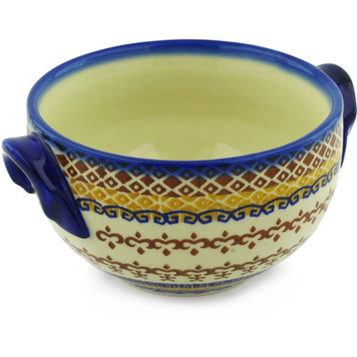 Polish Pottery Bowl with Handles 6&quot; UNIKAT