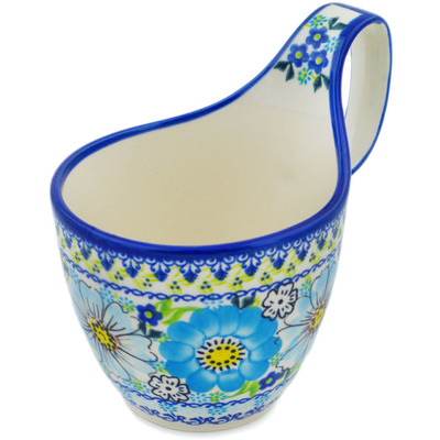 Polish Pottery Bowl with Handles 7&quot; Happy Blue UNIKAT