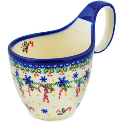 Polish Pottery Bowl with Handles 7&quot; Holly Jolly