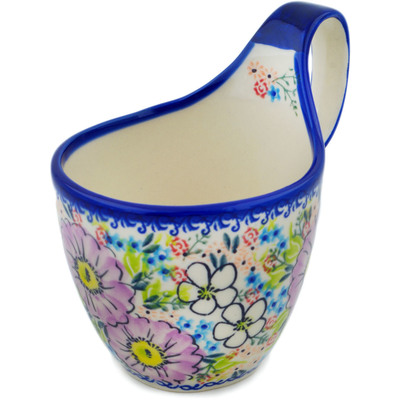 Polish Pottery Bowl with Handles 7&quot; Picking Flowers UNIKAT
