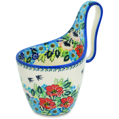Polish Pottery Bowl with Handles 7&quot; Royal Meadow UNIKAT