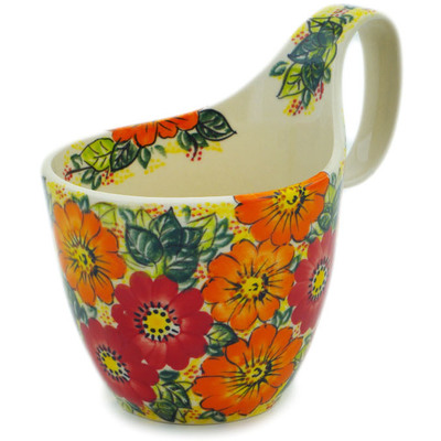 Polish Pottery Bowl with Handles 7&quot; Warm Floral Soul UNIKAT