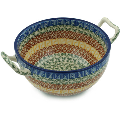 Polish Pottery Bowl with Handles 8&quot; Grecian Sea