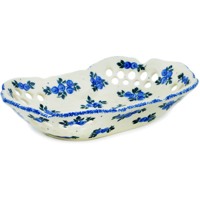 Polish Pottery Bowl with Holes 10&quot; Blue Berry Special UNIKAT