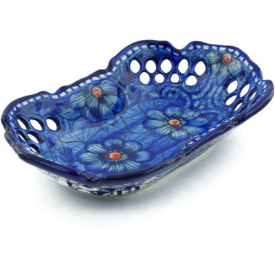 Polish Pottery Bowl with Holes 10&quot; Blue Heaven