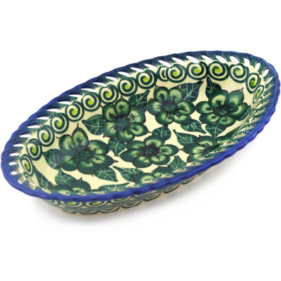 Polish Pottery Bowl with Holes 10&quot; Gratuitous Greens UNIKAT