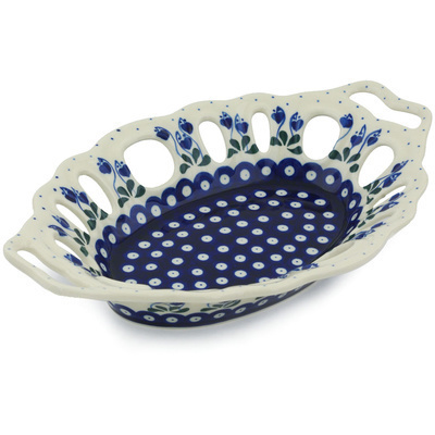 Polish Pottery Bowl with Holes 13&quot; Bleeding Heart Peacock