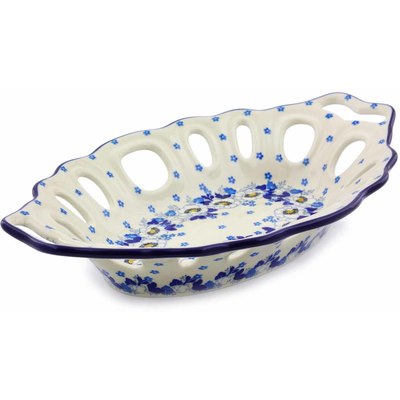 Polish Pottery Bowl with Holes 13&quot; Blue Spring