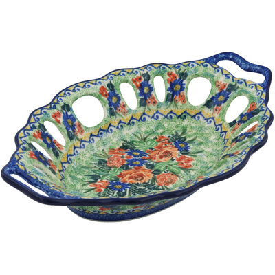 Polish Pottery Bowl with Holes 13&quot; Divine Meadow UNIKAT