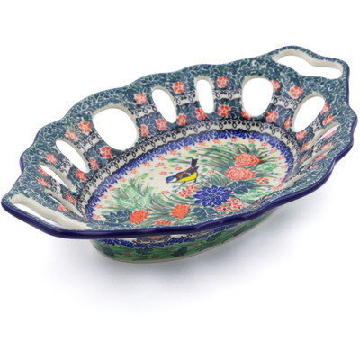 Polish Pottery Bowl with Holes 13&quot; Garden Bird UNIKAT