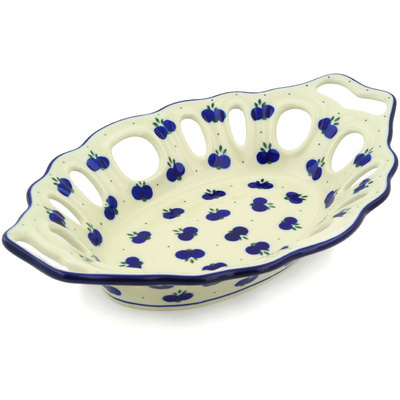 Polish Pottery Bowl with Holes 13&quot; Wild Blueberry