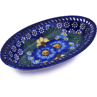 Polish Pottery Bowl with Holes 8&quot; Floral Fruit Basket UNIKAT