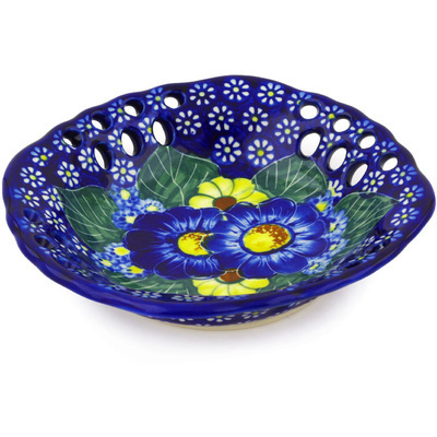 Polish Pottery Bowl with Holes 8&quot; Floral Fruit Basket UNIKAT