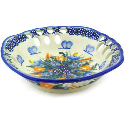 Polish Pottery Bowl with Holes 8&quot; Wildflowers And Butterflies UNIKAT