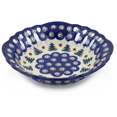 Polish Pottery Bowl with Holes 9&quot; Autumn Evergreen