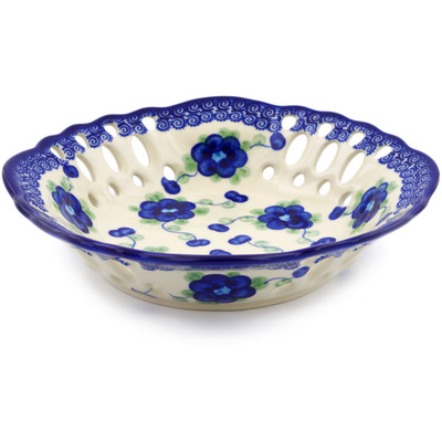 Polish Pottery Bowl with Holes 9&quot; Blue Poppies